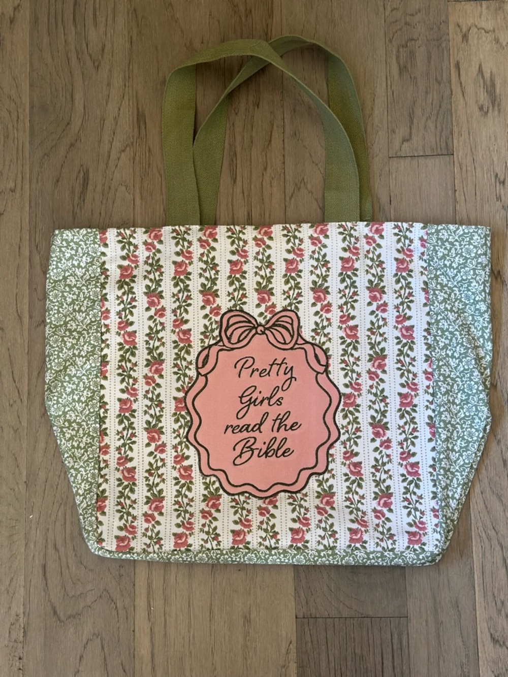 Laura Ashley Pink and Green Floral Tote Bag